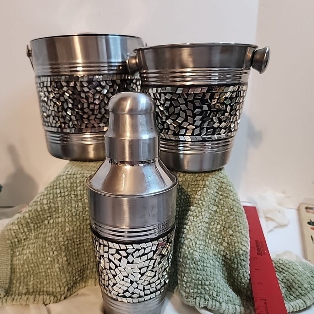 OGGI Mosaic Stainless Steel Bar Set Ice Buckets Wine Cooler & Cocktail Shaker